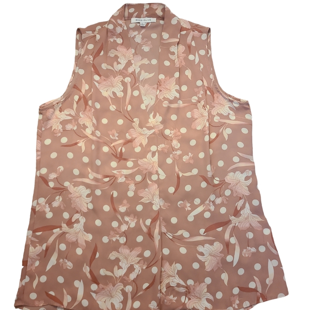 Rose + Olive Sleeveless Boho Blouse Women's Large
